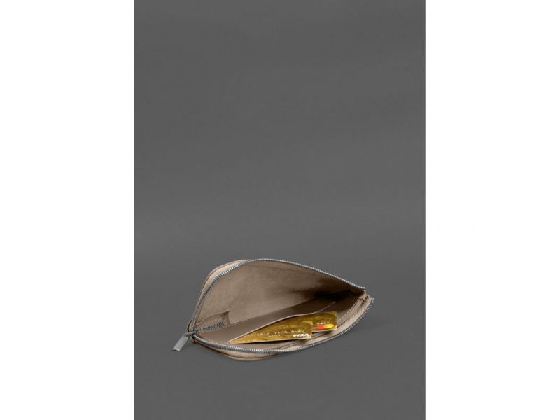 Кожаное портмоне-купюрник на молнии 14.1 светло-бежевое, фото 6