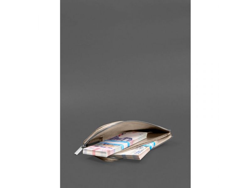 Кожаное портмоне-купюрник на молнии 14.1 светло-бежевое, фото 2