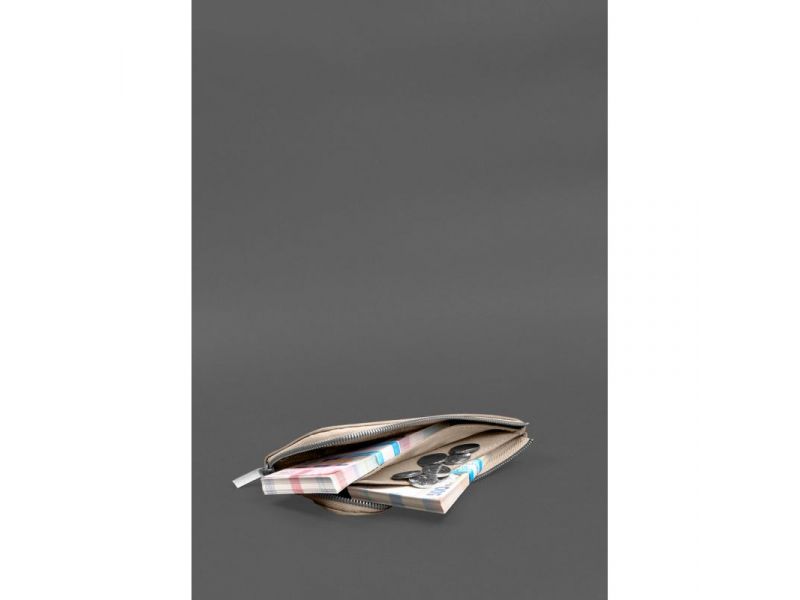 Кожаное портмоне-купюрник на молнии 14.1 светло-бежевое, фото 7