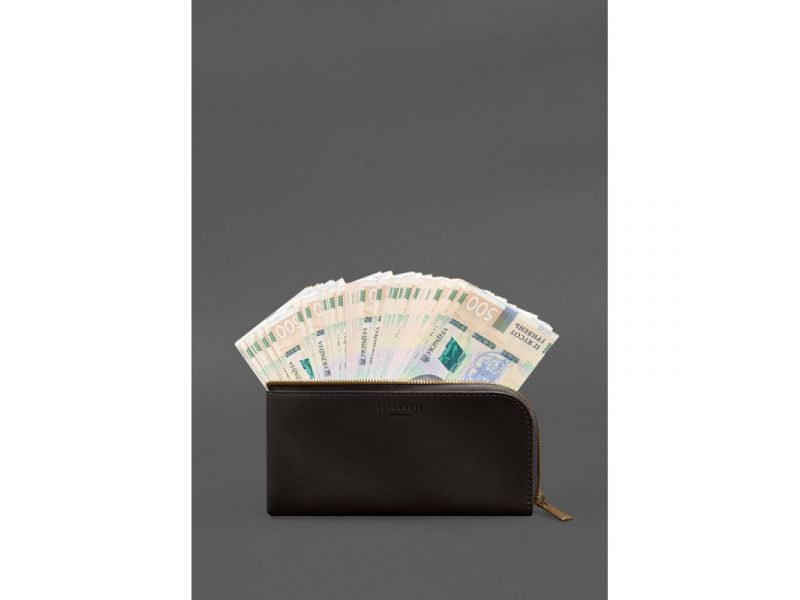 Кожаное портмоне-купюрник на молнии 14.1темно-коричневое, фото 4