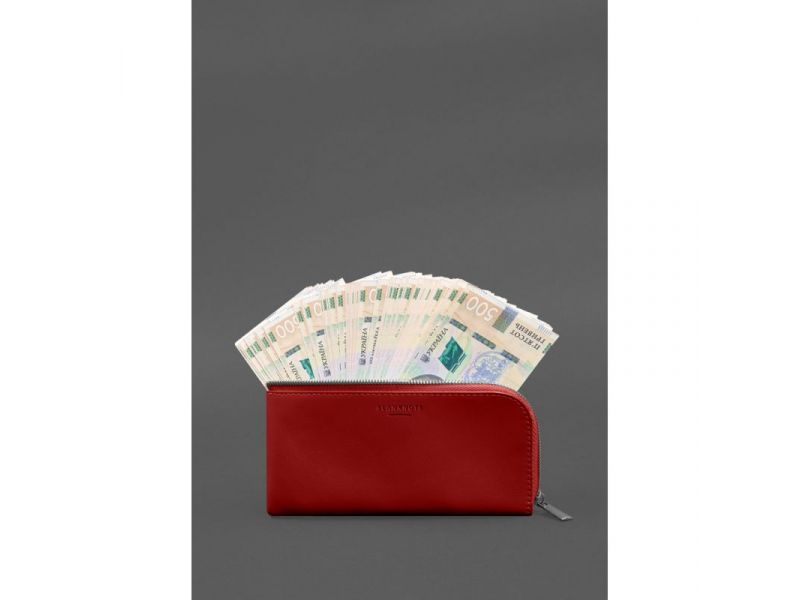 Кожаное портмоне-купюрник на молнии 14.1красное, фото 4