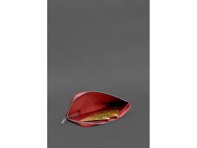 Кожаное портмоне-купюрник на молнии 14.1красное, фото 6