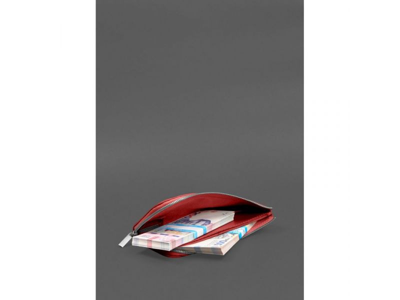 Кожаное портмоне-купюрник на молнии 14.1красное, фото 2