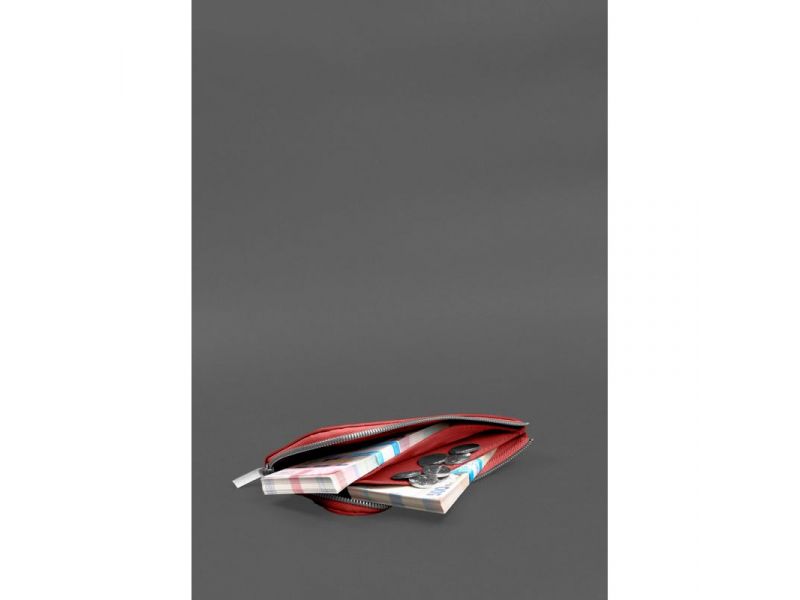 Кожаное портмоне-купюрник на молнии 14.1красное, фото 7
