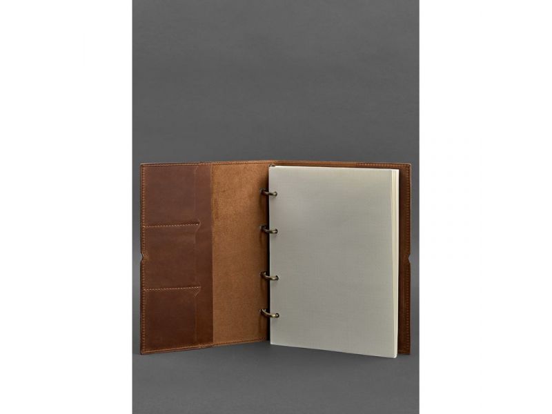 Кожаный блокнот А5 на кольцах (софт-бук) 9.0 в мягкой светло-коричневой обложке, фото 2