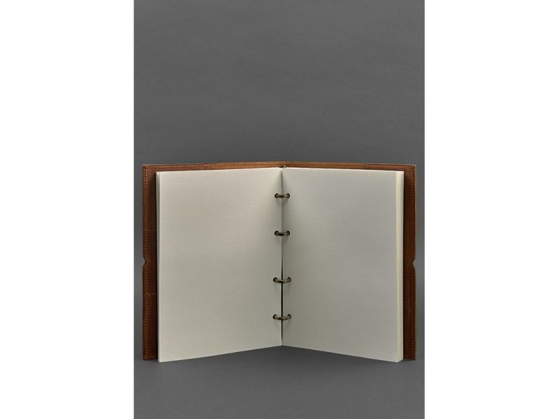 Кожаный блокнот А5 на кольцах (софт-бук) 9.0 в мягкой светло-коричневой обложке, фото 3