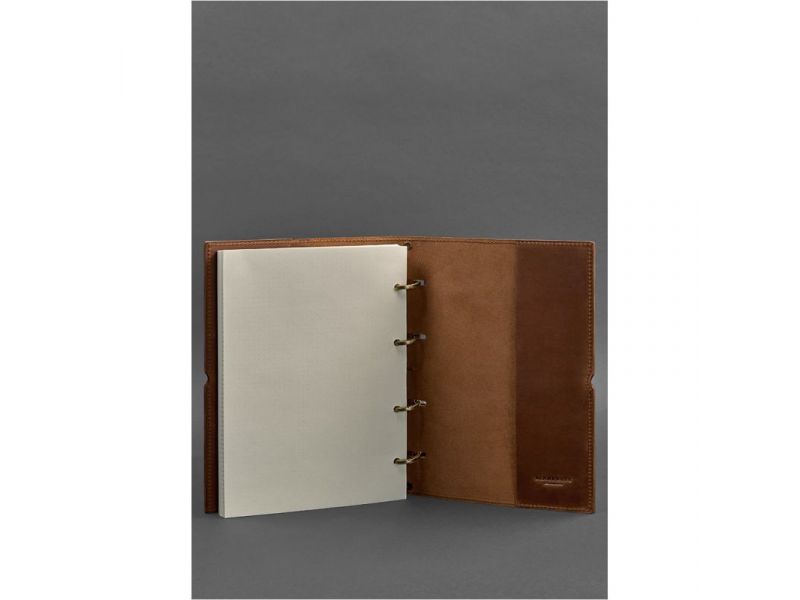 Кожаный блокнот А5 на кольцах (софт-бук) 9.0 в мягкой светло-коричневой обложке, фото 4