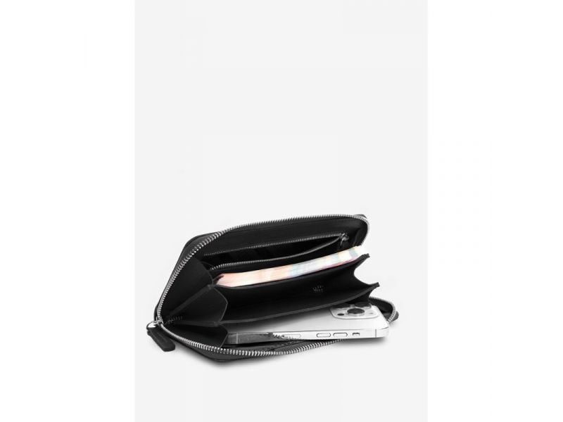 Кожаное портмоне на молнии Monik черное, фото 2