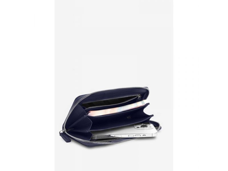 Кожаное портмоне на молнии Monik синее, фото 2