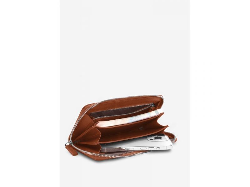 Кожаное портмоне на молнии Monik светло-коричневое, фото 2