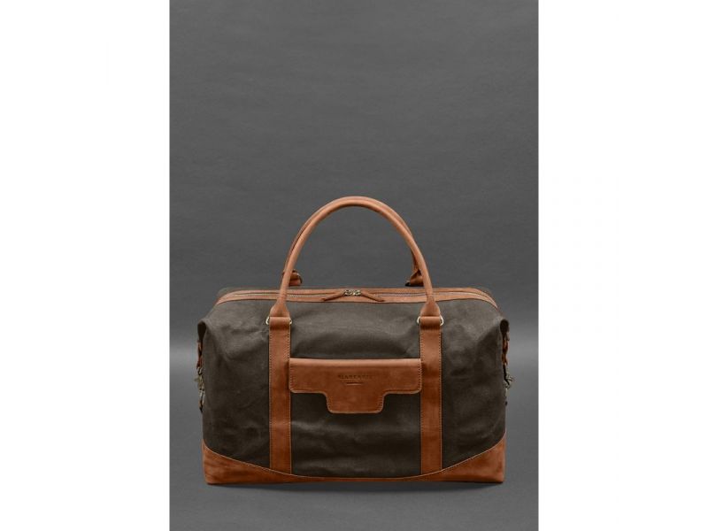 Дорожная сумка из коричневого канваса и натуральной светло-коричневой кожи Crazy Horse, фото 2
