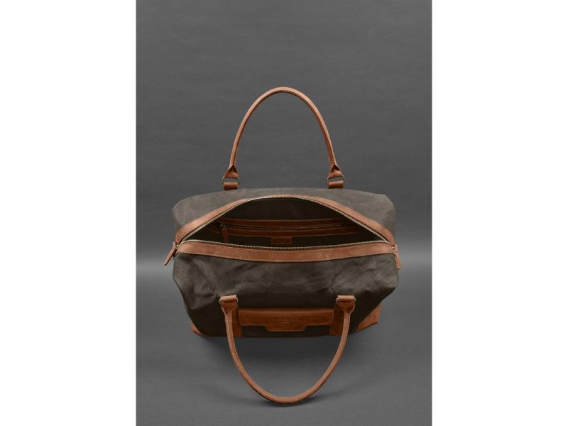 Дорожная сумка из коричневого канваса и натуральной светло-коричневой кожи Crazy Horse, фото 7