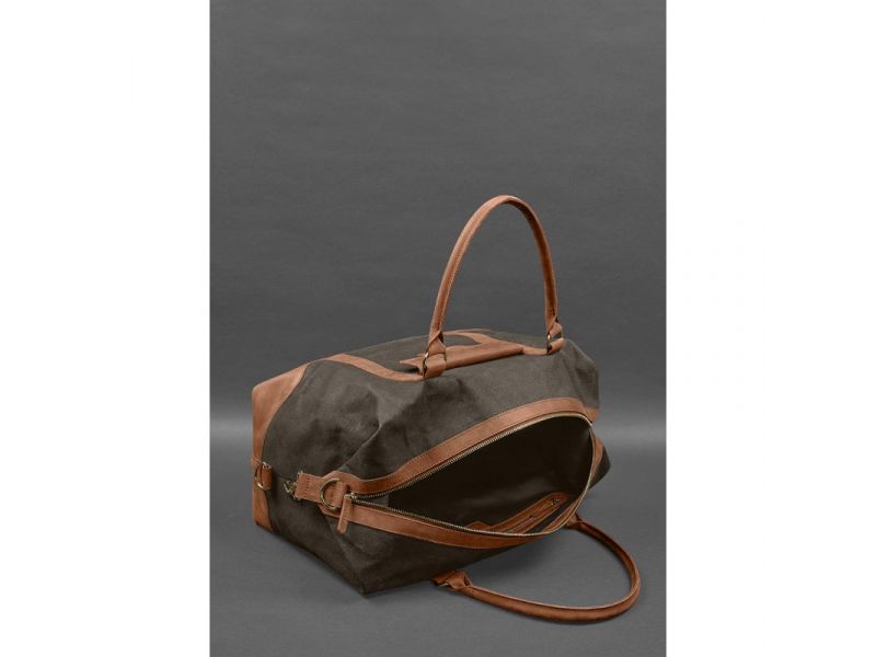 Дорожная сумка из коричневого канваса и натуральной светло-коричневой кожи Crazy Horse, фото 8