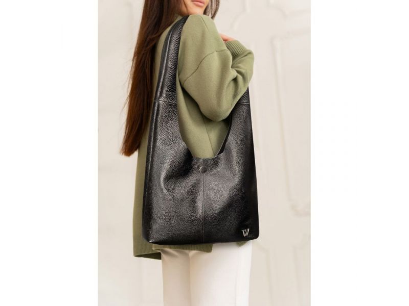 Кожаная сумка шопер Nika черный зернистый, фото 1