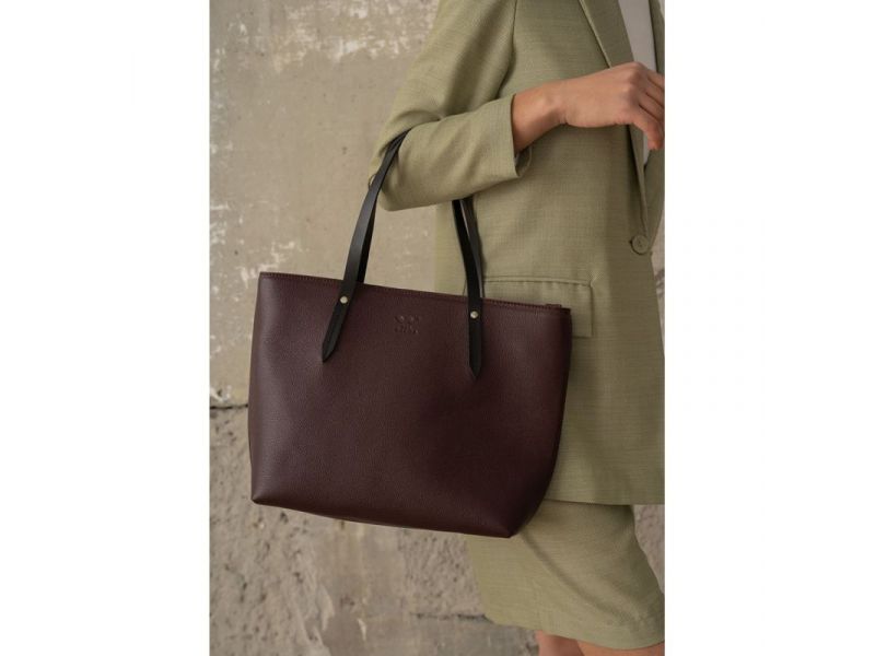 Кожаный шоппер Walker Mini бордовый флотар, фото 2