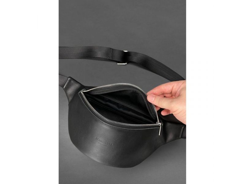 Кожаная поясная сумка-бананка Kanny черная, фото 4