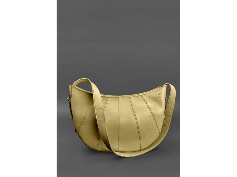 Кожаная женская сумка Круассан оливковая, фото 1