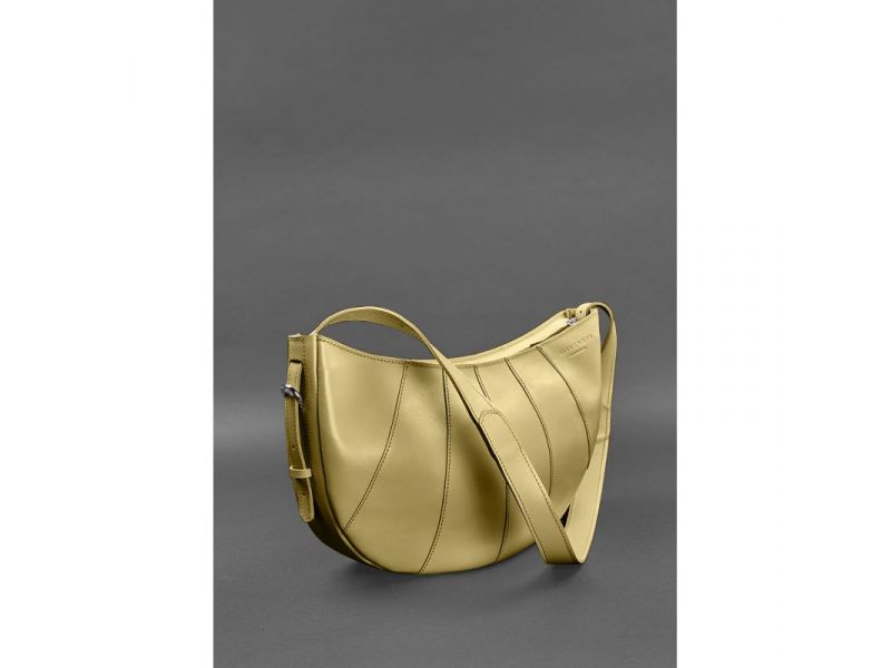 Кожаная женская сумка Круассан оливковая, фото 2