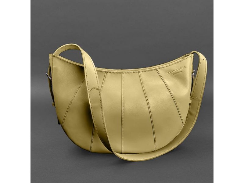 Кожаная женская сумка Круассан оливковая, фото 5