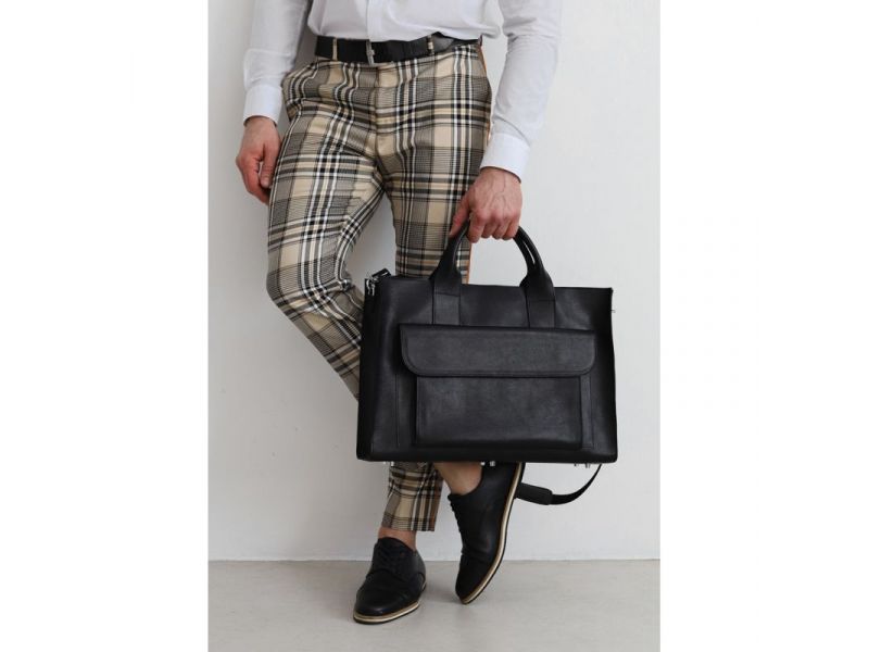 Кожаная сумка для ноутбука и документов Универсальная черная, фото 1