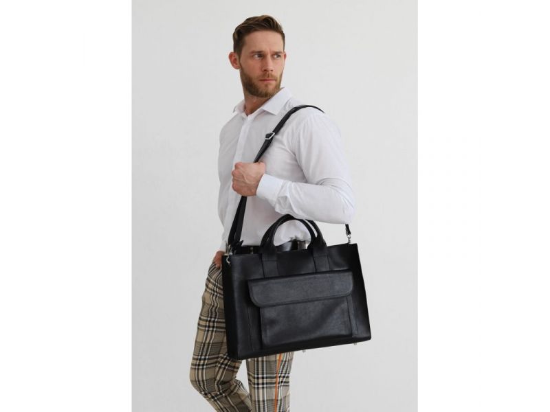 Кожаная сумка для ноутбука и документов Универсальная черная, фото 2