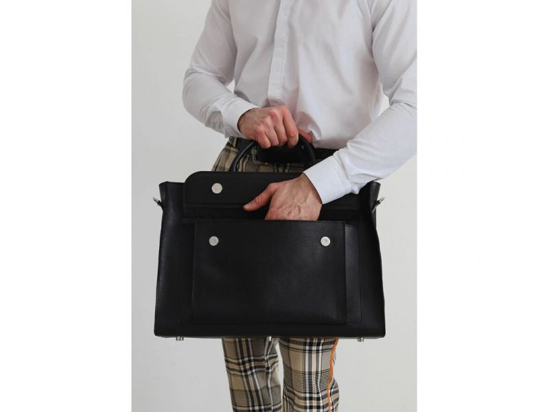 Кожаная сумка для ноутбука и документов Универсальная черная, фото 3