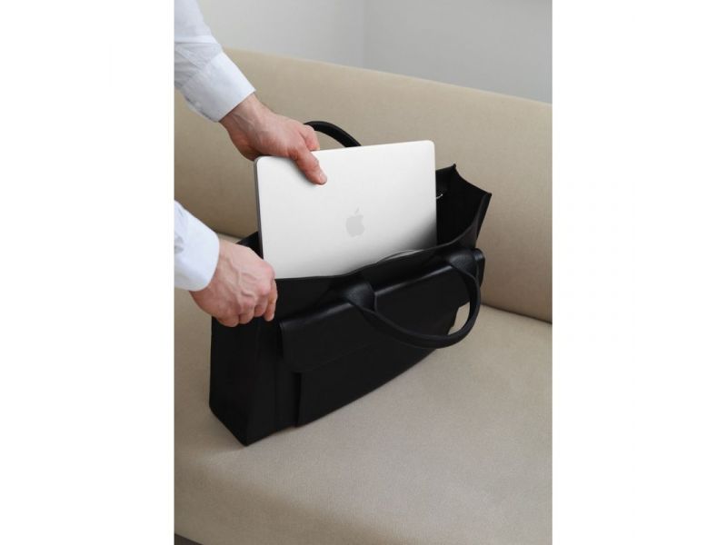 Кожаная сумка для ноутбука и документов Универсальная черная, фото 4