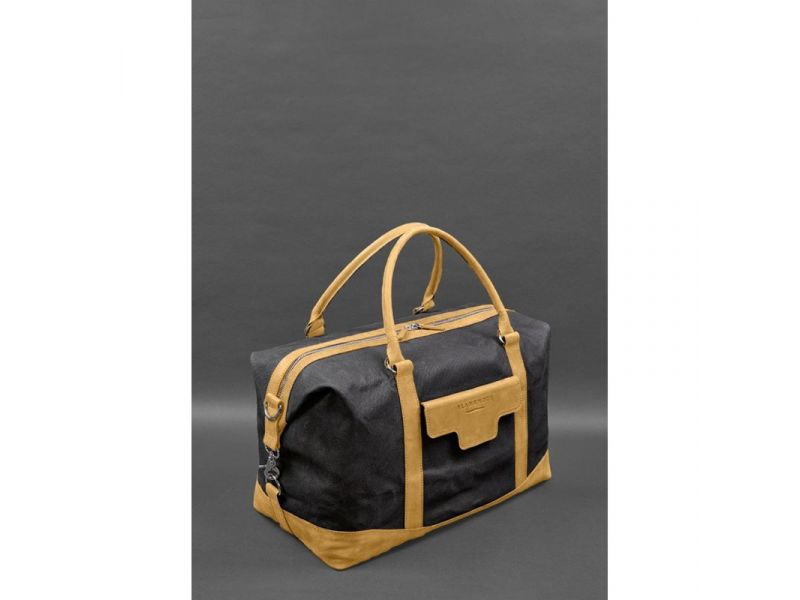Дорожная сумка из канваса и натуральной желтой кожи  Crazy Horse, фото 3