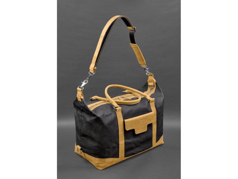 Дорожная сумка из канваса и натуральной желтой кожи  Crazy Horse, фото 4