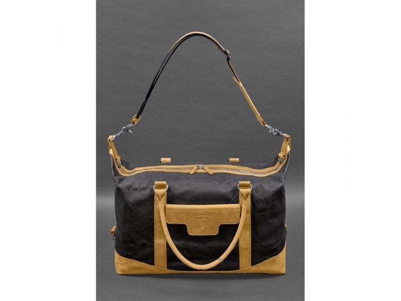 Дорожная сумка из канваса и натуральной желтой кожи  Crazy Horse, фото 5