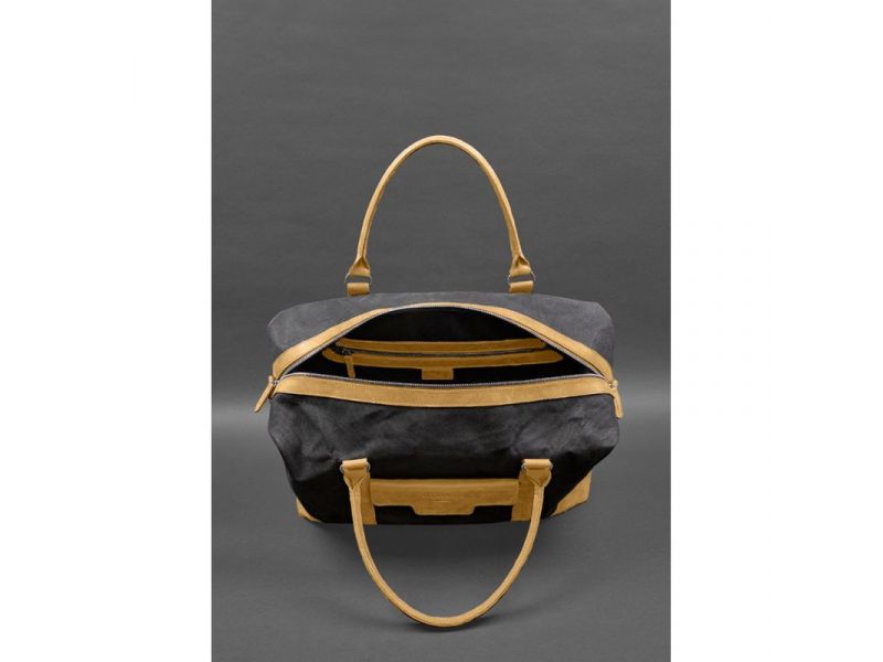 Дорожная сумка из канваса и натуральной желтой кожи  Crazy Horse, фото 6