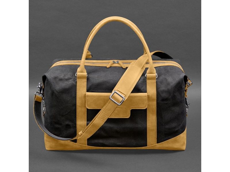 Дорожная сумка из канваса и натуральной желтой кожи  Crazy Horse, фото 7
