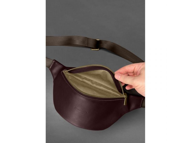 Кожаная поясная сумка-бананка Kanny бордовая, фото 4