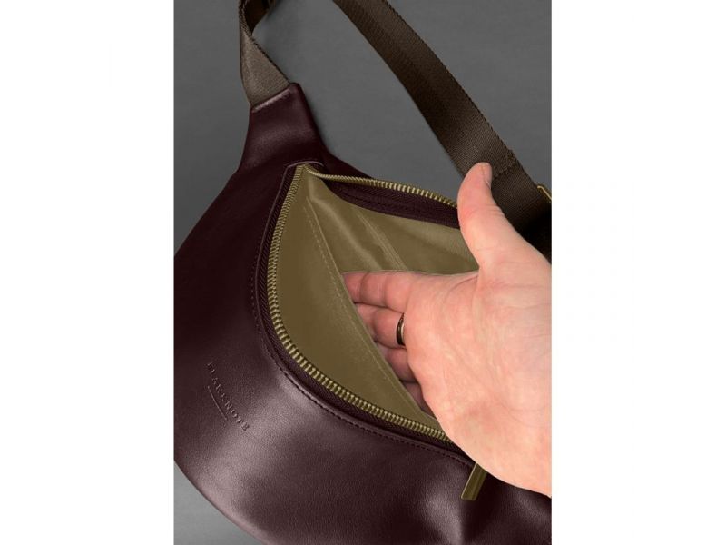 Кожаная поясная сумка-бананка Kanny бордовая, фото 5