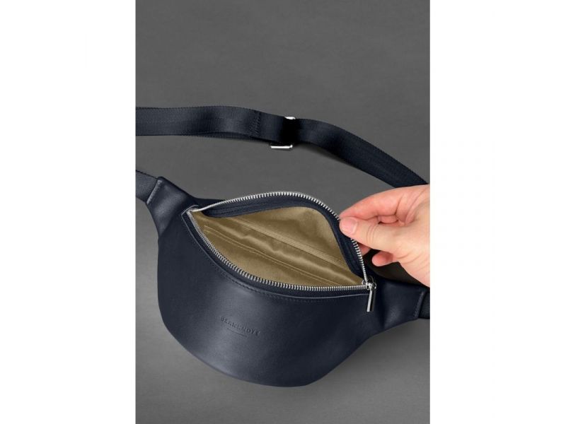 Кожаная поясная сумка-бананка Kanny синяя, фото 4