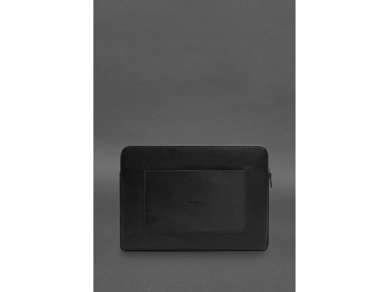 Кожаный чехол для ноутбука на молнии с хлястиком и карманом Черный, фото 1