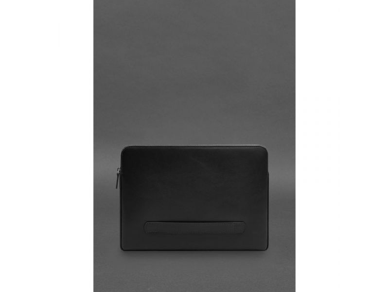 Кожаный чехол для ноутбука на молнии с хлястиком и карманом Черный, фото 2