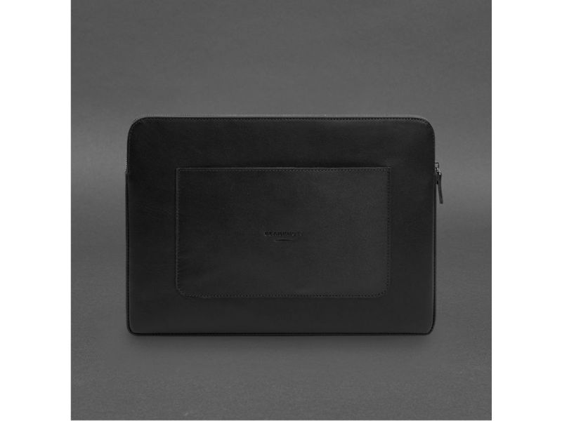 Кожаный чехол для ноутбука на молнии с хлястиком и карманом Черный, фото 7