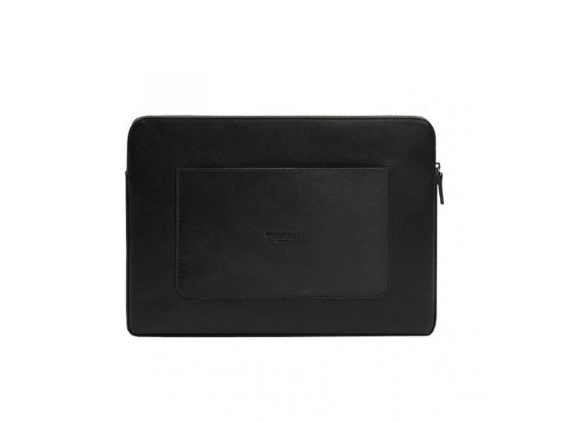 Кожаный чехол для ноутбука на молнии с хлястиком и карманом Черный, фото 8