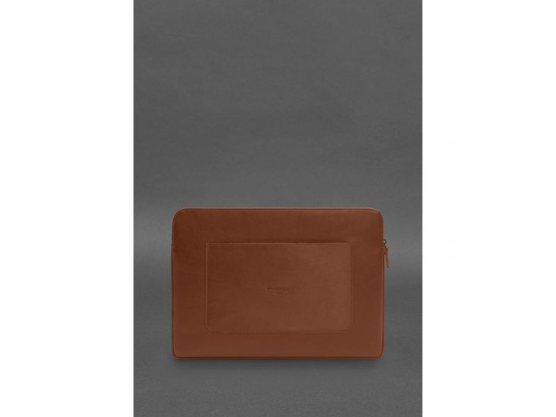 Кожаный чехол для ноутбука на молнии с хлястиком и карманом Светло-коричневый, фото 1