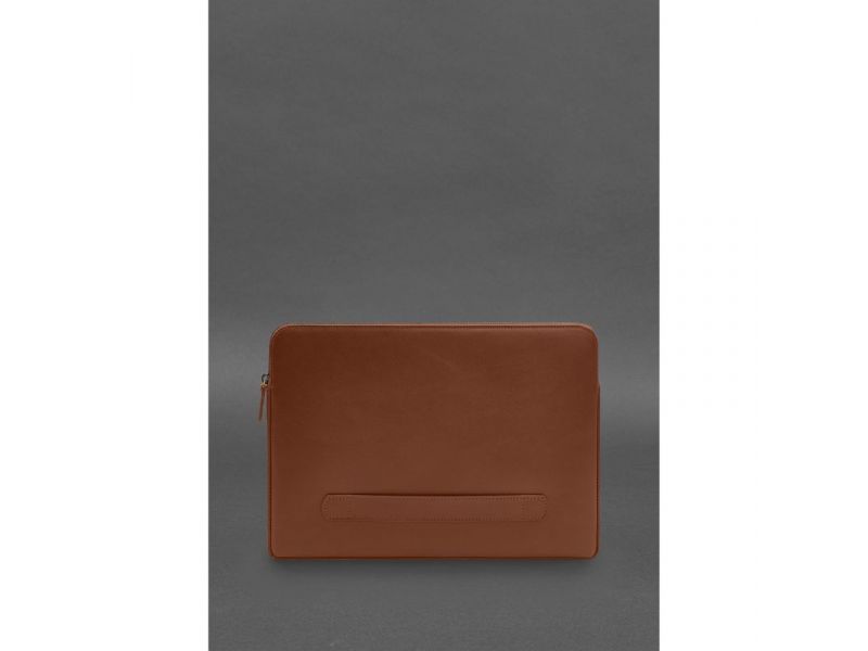 Кожаный чехол для ноутбука на молнии с хлястиком и карманом Светло-коричневый, фото 2
