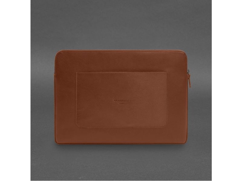 Кожаный чехол для ноутбука на молнии с хлястиком и карманом Светло-коричневый, фото 7