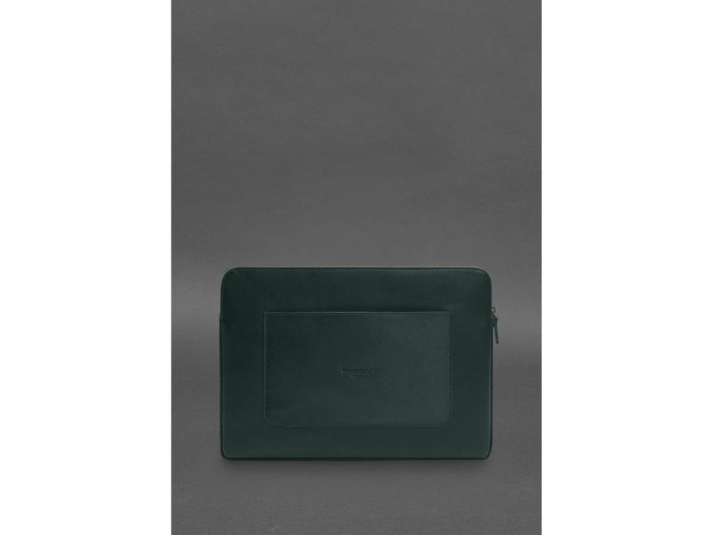 Кожаный чехол для ноутбука на молнии с хлястиком и карманом Зеленый, фото 4