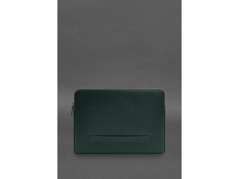 Кожаный чехол для ноутбука на молнии с хлястиком и карманом Зеленый, фото 2