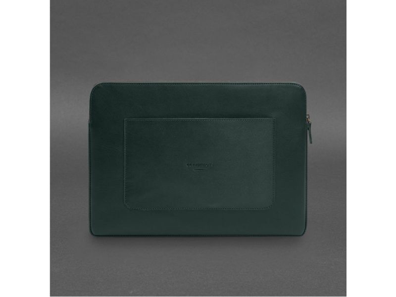 Кожаный чехол для ноутбука на молнии с хлястиком и карманом Зеленый, фото 7