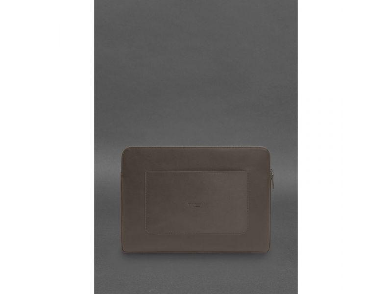 Кожаный чехол для ноутбука на молнии с хлястиком и карманом Темно-бежевый, фото 1