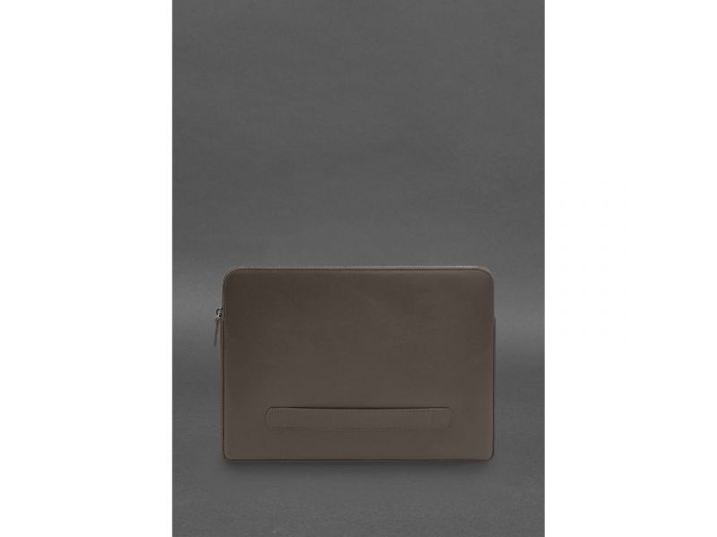 Кожаный чехол для ноутбука на молнии с хлястиком и карманом Темно-бежевый, фото 2