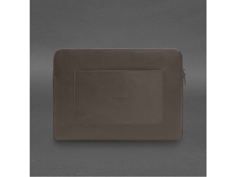 Кожаный чехол для ноутбука на молнии с хлястиком и карманом Темно-бежевый, фото 7
