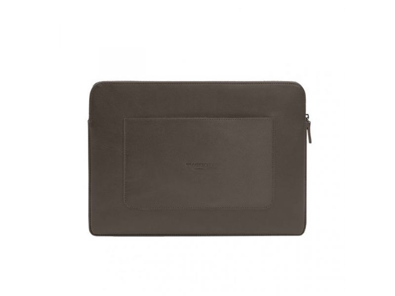 Кожаный чехол для ноутбука на молнии с хлястиком и карманом Темно-бежевый, фото 8