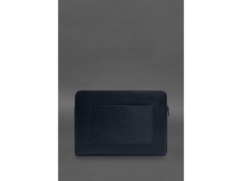 Кожаный чехол для ноутбука на молнии с хлястиком и карманом Синий, фото 1